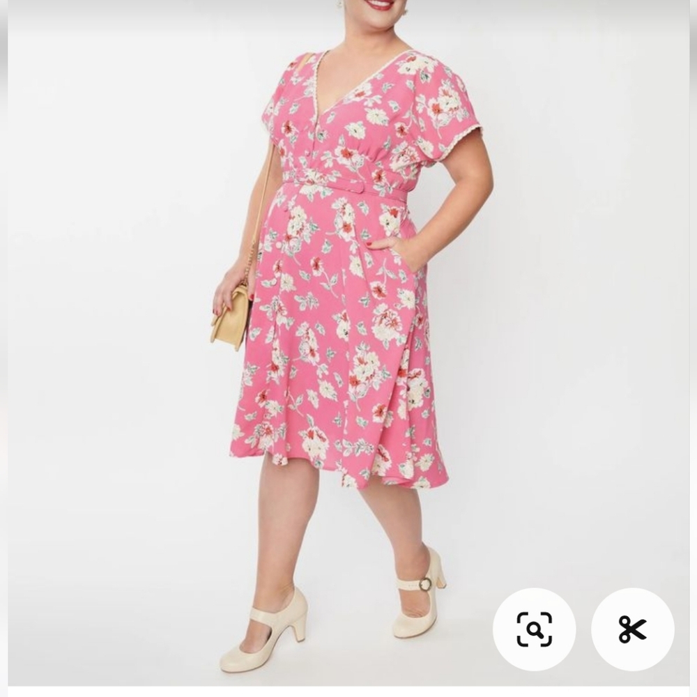Unique Vintage Fuscia Floral Flutter Dress